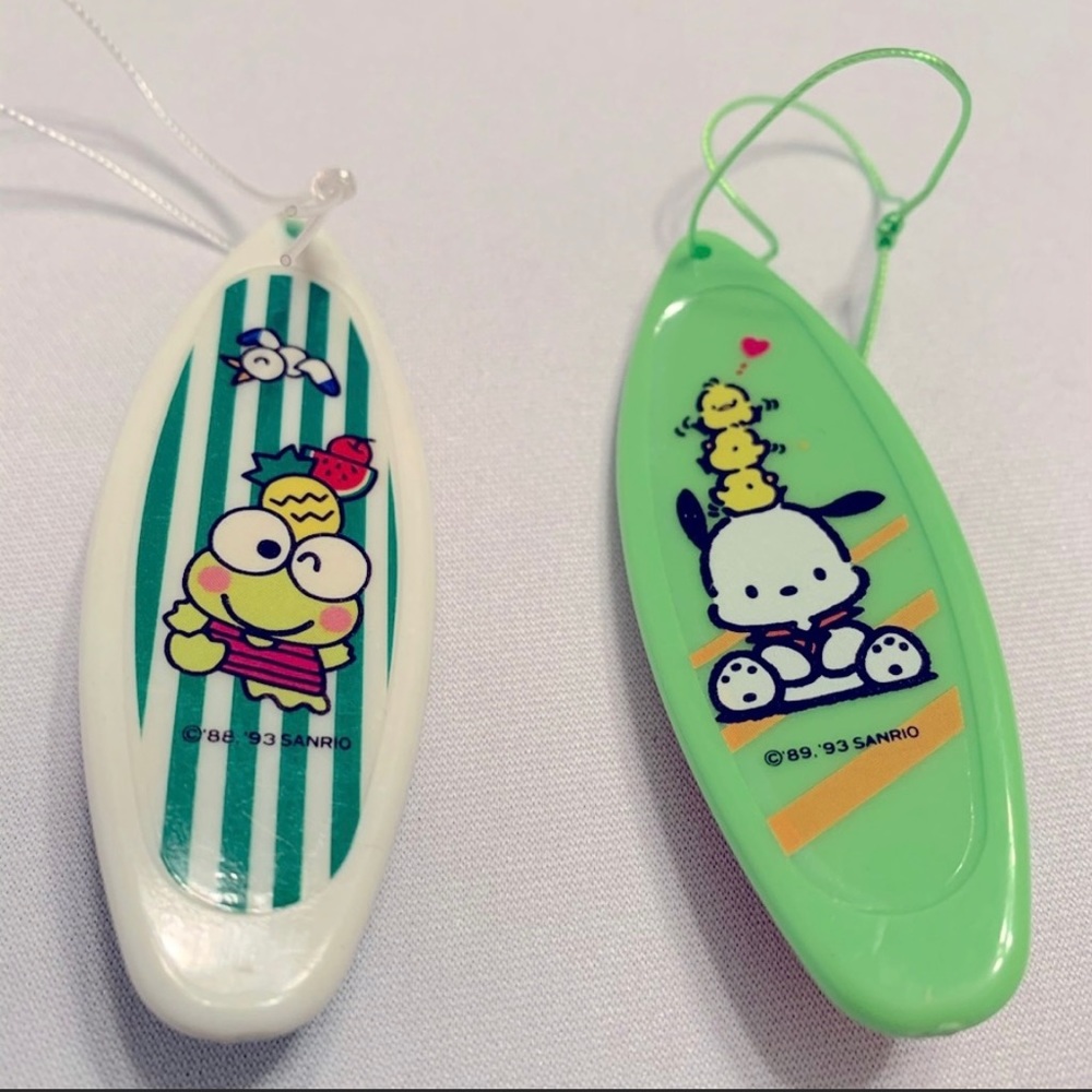 Sanrio Pochacco & Keroppi 1993 Surfboard Rare trinket set.